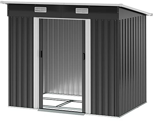 Outsunny 7 x 4ft Outdoor Storage Shed, Lean to Metal Garden Shed with Foundation Kit for Log, Rubbish Bin, Tool, Lawnmower, Bike, Black