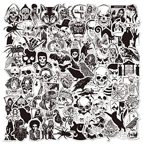 100 Pieces Gothic Stickers Black and White Decal Waterproof Vinyl Skull Sticker Horror Thriller Sticker for Laptop Water Bottle Luggage Skateboard Motorcycle Bicycle Cars Cool Graffiti Decals