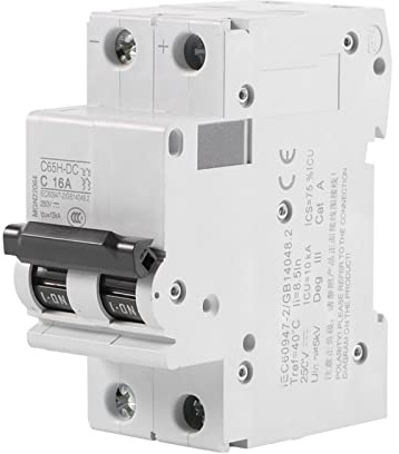 Disjoncteur miniature 2 pôles CC 250V, disjoncteur à air basse tension 63A avec protection surcharge et court-circuit, pour systèmes solaires et éoliens, installation sur rail DIN