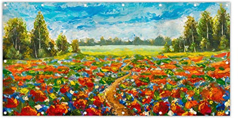 MuchoWow® Balkon Sichtschutz Sichtschutzmatte Balkonbanner Abdeckung für Terrasse Balkon Windschutz Blickdicht Wetterfest 200x110 cm Malerei - Ölfarbe - Blumen - Natur