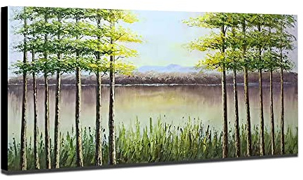 Mintura Kunstwerk, handbemalt, grüne Wälder und Seen, Wandkunst, Bild, Wohnzimmer, Acryl, Leinwand, Hoteldekoration, Ölgemälde auf Leinwand (70 x 140 cm, ungerahmt)