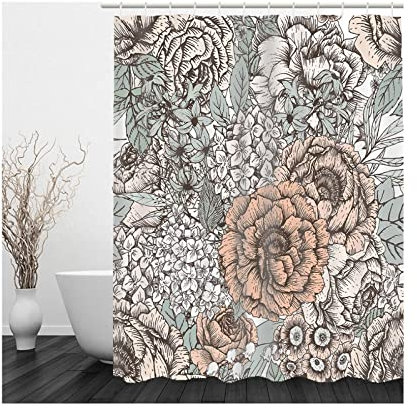 Whoiy Duschvorhang Textil Bunt, Duschvorhang Eckbadewanne 150X200cm Polyester Badegardinen Blumen für Badezimmer