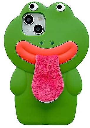 YAKVOOK Kawaii-Handyhüllen, kompatibel mit iPhone 14 Pro Max, niedlicher Cartoon-grüner Frosch mit Plüschzunge, für Damen und Mädchen, 3D, weiches Silikon, stoßfest, für iPhone 14 Pro Max