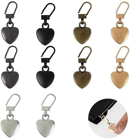 TIESOME Reißverschluss Zipper, 10 Stück Herzförmige Abnehmbar Metall Reißverschluss Zipper Pulls für Kleidung Jacken Tasche Zelte Gepäck Koffer Rucksack Handtaschen Geldbörsen (5 Farben)