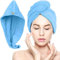 Retoo Toalla Turbante para el Pelo, Microfibra, Suave Toalla para Secar el Cabello, Absorbente Turbante Rápido para Mujer y Niñas con Botón, Toalla para Todo Tipo de Cabello, 55 x 23 cm, Azul