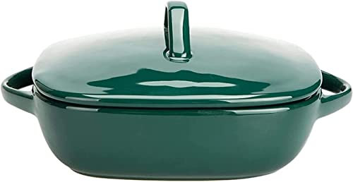 TANIDA Retro Ceramic Stew Pot,Ceramic Casserole Dishes Cooking Pot Casserole Baking Dish with Lid, Square Bakeware Set for Casseroles, Pans Deep Casserole Cookware Pans (Color : Red) (Color : Grün)