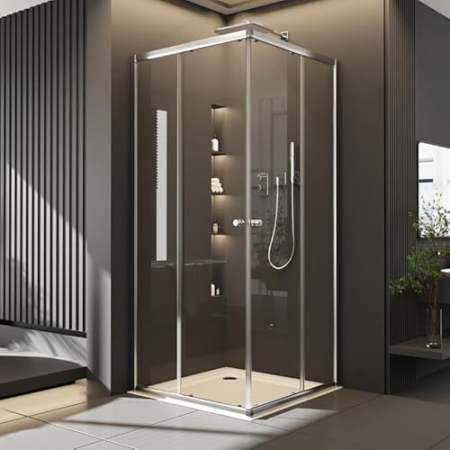 Duschkabine 100x100cm Schiebetür Duschkabine Eckeinstieg, Dusche mit Schiebetüren Glas 6mm ESG Sicherheitsglas Duschschiebetür Duschabtrennung Duschwand Duschtür Höhe: 185cm