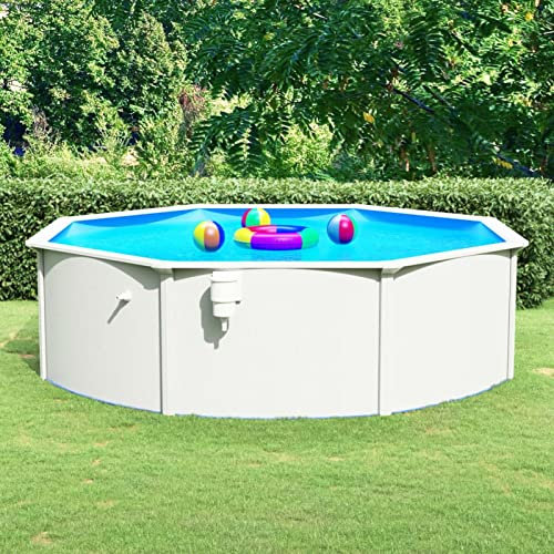 Homgoday Piscina con Pareti in Aiaio Rotonda 460x120 cm Bianca, Mobili per Casa Interno Esterno Soggiorno Camera da Letto