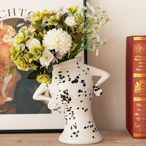 COTYNI Keramikvase mit Haltung, einzigartige Blumenvase für Heimdekoration, freche dekorative Vase für Blumen, niedliche Boho-Vase für Bücherregal-Dekor, Vintage, schrullige elektrische flippige