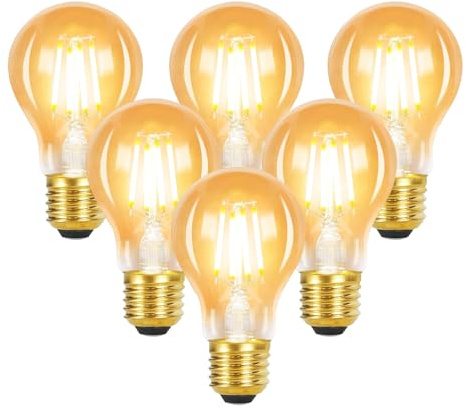 GBLY 6× LED E27 Glühbirne A60 Warmweiss Lampe Vintage Leuchtmittel 4W | 2700K Edison Glühlampe Retro Filament Birnen Bulb Energiesparlampe für Haus Café Bar nicht Dimmbar
