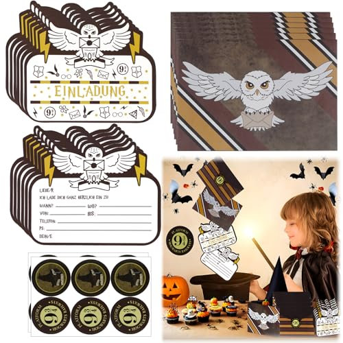CHRI Harry Einladungskarten 12 Sätze, Wizard Einladungskarten Kindergeburtstag Magical Partys Einladungskarten Magischen Filmnächten Zauberer Themenpartys