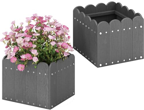 TANGZON Square Planter Box Set of 2, Weather-resistant HDPE Planters Raised Garden Beds with Drainage Gaps, Decorative Flower Pots for Patio Garden Balcony (without elevated legs, 32 x 30 x 25 cm)