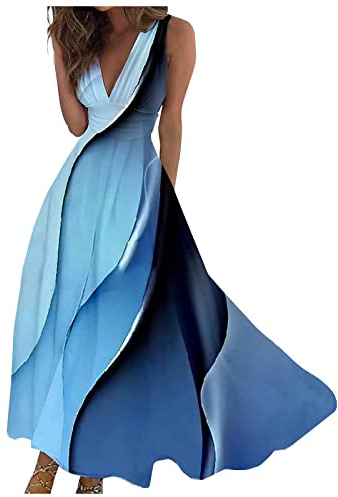 Robe Longue Femme 2026 Robe Florale à col en V Chic et Elegant Robe de Plage bohème sans Manches Robe Été Décontractée Imprimé