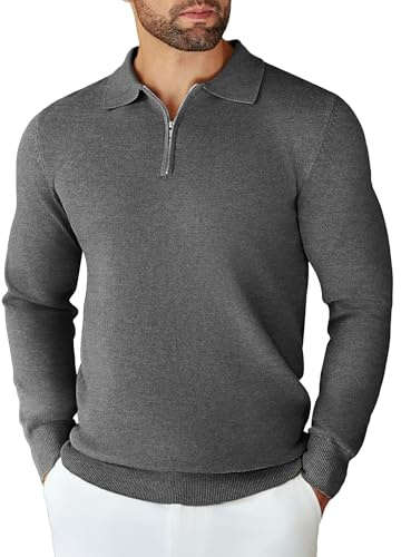 COOFANDY Herren Langarm Polo Pullover mit Reißverschluss Strickpullover | Half Zip Poloshirt, Polokragen Pullover, Winterpullover für Business Freizeit