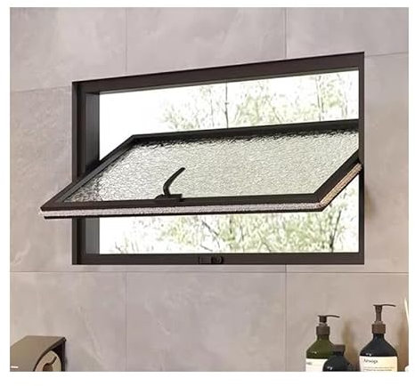 XILYZMO Aluminium Gehärtetes Nutzfenster, Flächenbündige Montage 360-Grad- Drehung Schiebefenster, Spielhaus In Sondergröße Doppelfenster Für Restaurant Badezimmer(Black-A,90x50cm)