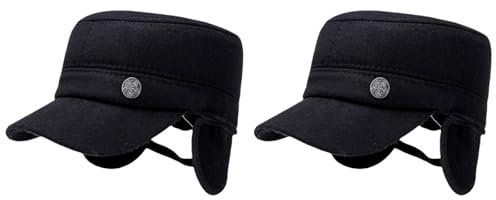 DEARMAMY 2st Hut des Alten Mannes Outdoor-Hut Verdicken Warme Mütze Im Freien Outdoor-hüte Warmer Motorhaube Für Männer Mit Ohrenklappen Mützen Für Männer Älterer Stoff