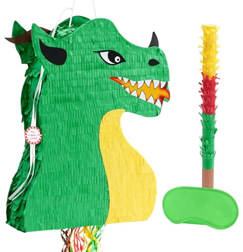 WERNNSAI Mini-Drachen-Pinata – Dinosaurier-Piñata mit Augenbinde und Fledermaus für Jungen, Kinder, Dungeon Dragons, Geburtstagsparty, Dekoration, Zubehör, Partyspiel