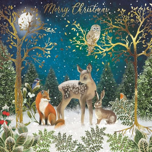 GBCC Charity Christmas Cards Pack of 10 - Festive Forest Animals - Foil Finish - Premium Quality Greeting Cards Multipack with Envelopes - Supporting UK Charities