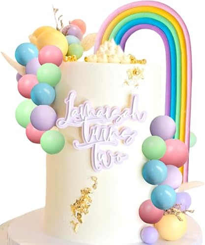 LaVenty Makrone Regenbogenkugel Tortenaufleger Bunte Regenbogen Kuchen Topper Pastell Farbe Kugeln Cupcake Toppers für Geburtstag BabyDusche Hochzeit Party