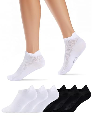 Effeet Korta Löparstrumpor Herr Dam 6 Par, Sneakersockor Vita Svarta, Andningsaktiva Korta Sportstrumpor, Snabbtorkande Lätta Sommarstrumpor För Jogging Löpning