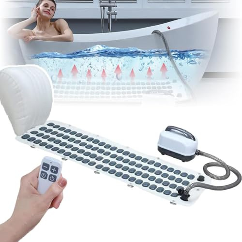 Home Surfing Massage Bath Mat, Bath Spa Massage Mat with 6 Gear Adjustment, Bath Spa Massage Mat W/inflatable Pillow & Remote, Bath Bubble Machine, for Loosening Tight Muscles
