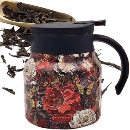 Insulated Tea Pot, Hot Water Pitcher, 800ml Stainless Steel Thermal Coffee Carafe, Floral Teapot, Coffee Pot, Hot Coffee Pot, Large Capacity Water Pitcher, Beverage Dispenser for Hot Drinks