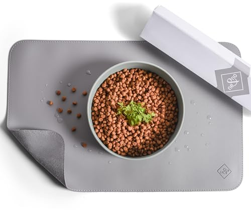 ne&no® Futternapf Unterlage 50 x 30 cm für Katzen und kleine Hunde rutschfest & wasserabweisend aus veganem Leder - Napfunterlage Katzen - Fressmatte Hund