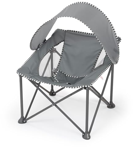 Bright Starts Pop 'N Chill Travel Seat, Indoor/Outdoor Use, Infant Seat with UPF 50+ Canopy, Grey, Ages 0-6 Months