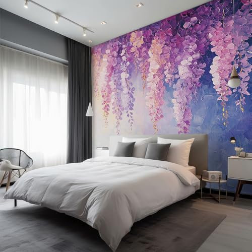 Fototapete Vlies Tapete Rustikale Lavendel Provence Fototapeten Vliestapete Tapeten Moderne Wandtapete, Wohnzimmer, Flur, TV Hintergrund Wandtapete Poster Bilder Wand Deko, 200 x 140cm (B×H), Lila