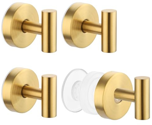 Segus Gancho Ventosa, 4 Piezas Ganchos Ventosa Baño, Colgador Toalla Baño de Acero Inoxidable, Suction Hooks, Reutilizable, Sin Taladro, para Toallas, Albornoces (Dorado)