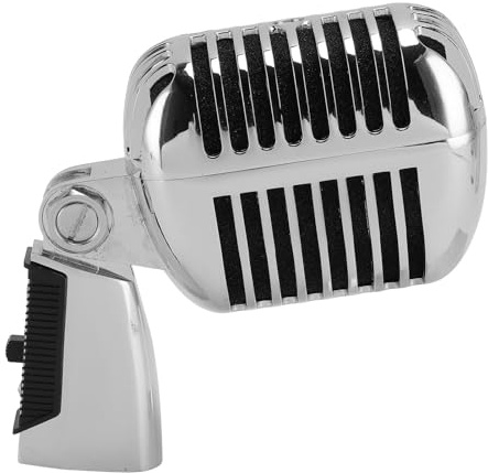 YUEHISY Microphone Rétro Classique, Microphone Dynamique Vintage, Auto-Tension en Alliage de Zinc Rack Rotatif, Micro Cardioïde Unidirectionnel, Support Universel Compatible (Silver)