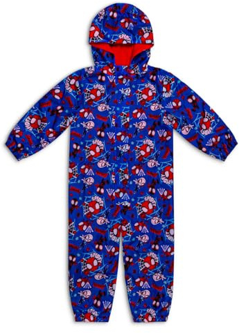 Marvel Spidey & Friends Boys Waterproof Puddle Suit – All-in-One Spiderman Rain Suit with Hood, Fleece Lining, Hook and Loop Fastening – Toddler Kids Outdoor Clothing (2-3)