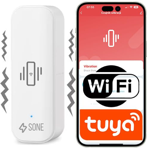 Sone Smart One Sensor de vibración WiFi Tuya 3 niveles 2 x AAA blanco | Sin concentrador, alarma de aplicación, buzón de puerta ventana, montaje adhesivo, estado de la batería