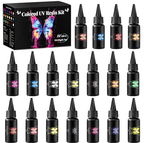 Minlebao Kit di resina UV in 18 colori, resina epossidica trasparente a polimerizzazione rapida, per la creazione di gioielli, artigianato fai da te, nail art, alta durezza e sicurezza (20 g ciascuno)