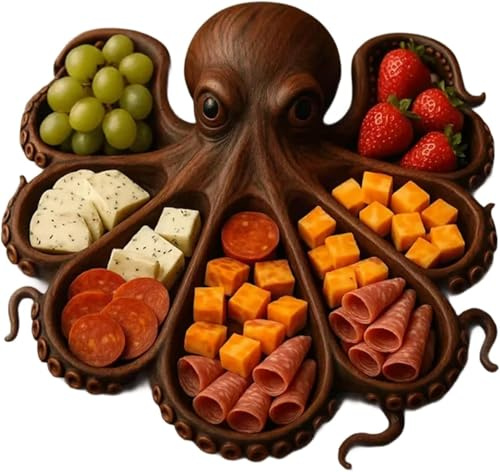 Plateau de charcuterie de poulpe – Cadeau for les amateurs de fruits de mer, plateau de service unique et original for fromages, viandes et fruits, planche à pain de poulpe for fête sur le thème de l'