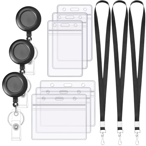 3 Set Lanyards for ID Badges Holder Retractable Badge Reel Clip with Clear Waterproof Cruise Ship ID Cards Holders