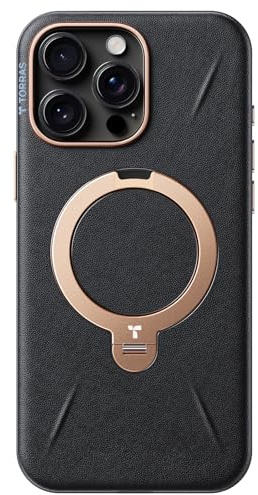TORRAS Ostand Q3 VegSkin für iPhone 16 Pro Hülle (Nachhaltig Silikonleder) (360° Magnetischer Unsichtbarer Ständer) Premium Haptik Langlebig Hülle iPhone 16 Pro Case Edle Lederstruktur Schwarz