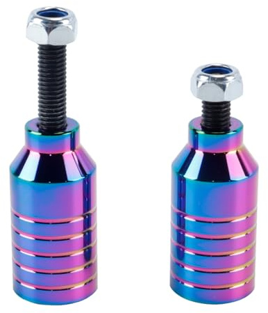 Orivin 2 Stück Pro Stunt-Scooter Pegs – Regenbogenschwarzes Aluminium mit 12,9-Stufenachse und Befestigungsmutter für 5050s Grinds