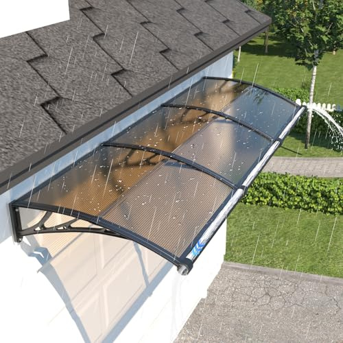 Marquesina Exterior Lluvia 350x100cm Resistente a UV Toldo para Puertas | Con canal de drenaje, resistente a lluvia, viento y nieve, bloquea los rayos UV y el calor, policarbonato de 5 mm/soporte ABS