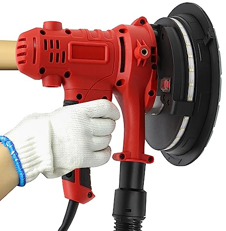 Lijadora para paneles de yeso, 1200 W, 1200-2500 rpm, lijadora de techo con succión y 6 papel de lija, doble cubierta LED, lijadora de pared adecuada para paredes de yeso, masilla, cemento