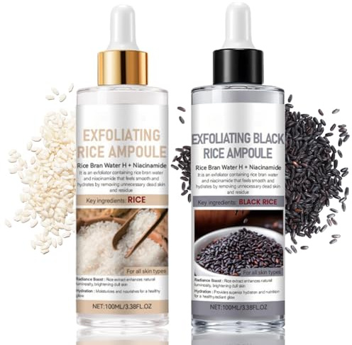 Black and White Rice Exfoliating Ampoule, Peel Shot Glow Rice Ampoule Duo, Weiße & Schwarze Reis Peeling Gesicht, Reis Peeling Serum Mitesserentferner, Porenreiniger Gesicht Feuchtigkeit Gesichtsserum