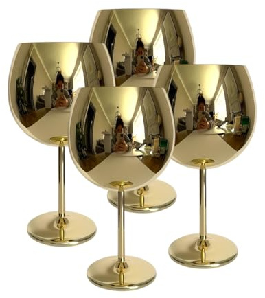 Laurie's Pub and Bar Accessories | Set of 4 Stainless Steel Gold Gin Glasses | 700 ml | Unbreakable, Gin, Cocktail Glasses