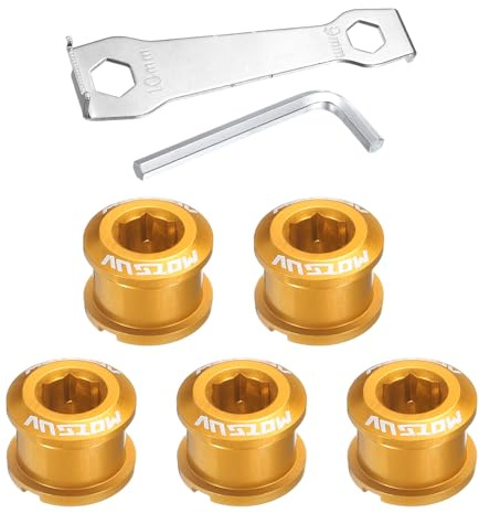 QUARKZMAN 5Stk Einzelkettenblatt-Schrauben M8 Kettenblatt-Schrauben Gelb | Fahrradkurbelgarnitur Mutter, Aluminiumlegierung, Mit Bergschlüsseln, Für Rennrad Mountainbike