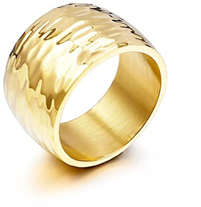 Goldfarbener Titan-Wellenring für Damen, hochglanzpolierter Edelstahl, glänzender 10 mm breiter Ring