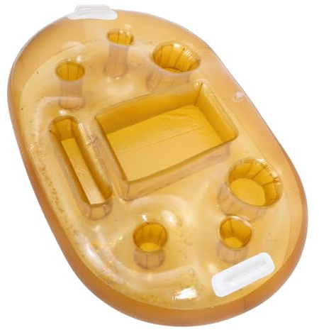 Alasum Portavasos Inflable para Piscina Purpurina Dorada 98x60 Cm, Flotador para Bebida, Accesorio para Fiestas Acuáticas, Soporte Ligero y Portátil para Copas y Vasos