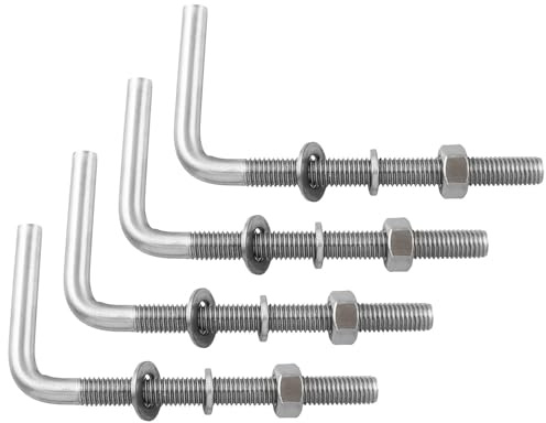 TAODAN Juego de 4 pernos de anclaje en forma de L M10 x 150 de acero inoxidable, tornillos en forma de 7 tornillos resistentes para hormigón y madera