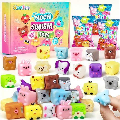 Mochi Squishy Toys Set Mini Kawaii Squishies Anti Stress Relief Fidget Spielzeug Party Mitgebsel Kindergeburtstag Kleine Geschenke für Kinder Mädchen Jungen (32 PCS Bausteine)