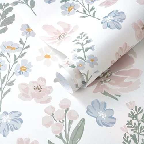 Yomshi Rosa Blumentapete Klebefolie Möbel 44 × 300 cm Vintage Selbstklebende Tapete Abziehbare, Verdickte Wasserdicht Vinylfolie für Schlafzimmer Badezimmer Wand und Möbel