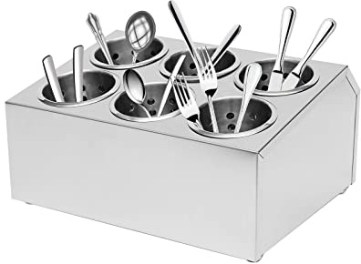 Organisateur de littérature, Porte-Couverts Commercial cylindrique en Acier Inoxydable, Porte-fourchettes, Porte-cuillères, Porte-Couteaux, Organisateur de Couverts Compact (6 Trou
