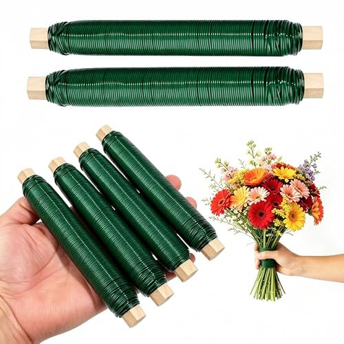 Bindedraht Grüner Set, Ø 0,5 mm Blumendraht zum Basteln | 35 m je Rolle, 6 Rollen, Flexibel und biegsam